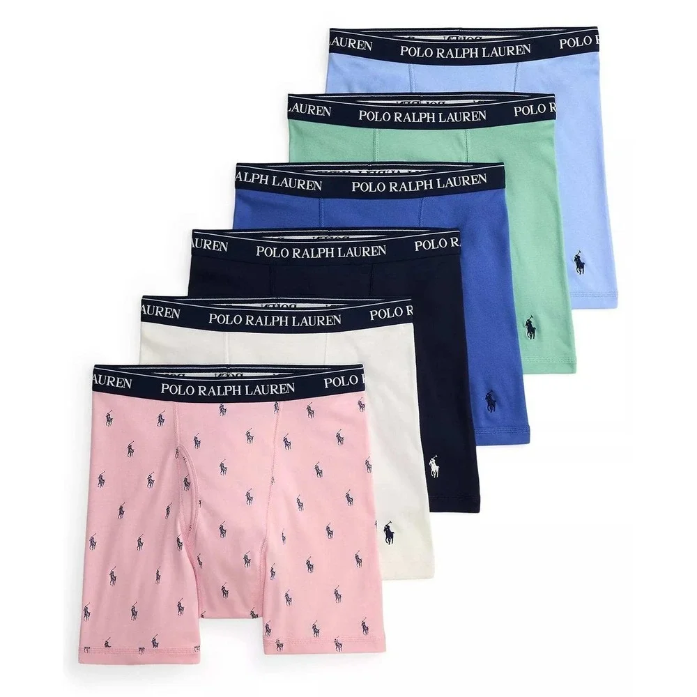 Polo Ralph Lauren Mens 6-Pack Boxer Briefs MED Multi Color Cotton Logo